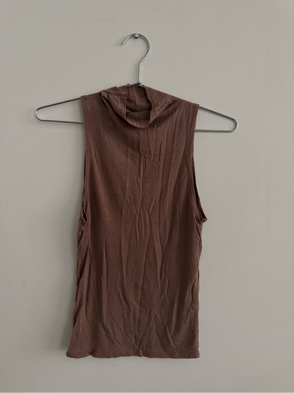 Joah Brown Lightweight Brown Sleeveless Tank Top With Mock Neck